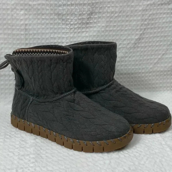 Muk Luks Faux‎ Fur Insole Pull on Boots Womens 7.5 Gray Knit Memory Foam Bootie - Picture 1 of 11